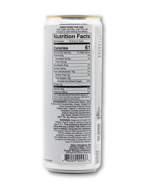 Passion Fruit Infused Spritzer with 5mg THC nutrition facts